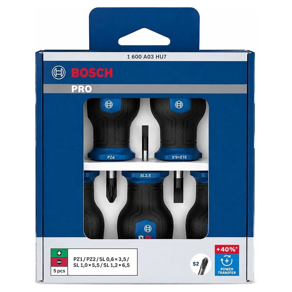 BOSCH 1600A03HU7 Düz ve Yıldız Uçlu Topaç Tornavida Takımı Pro PZ/SL 5 Parça