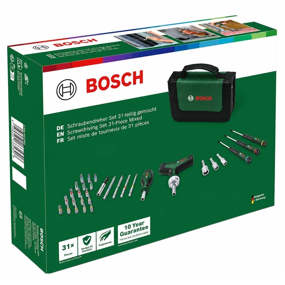 BOSCH 1600A039HX T Saplı Bits Uyumlu Cırcırlı ve Klemens Tornavida Seti 31 Parça