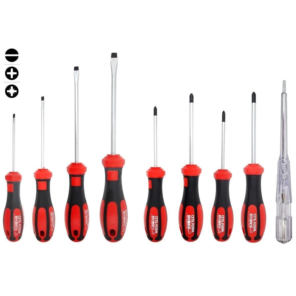 CETA FORM F99-901 Düz Uçlu Tornavida Takımı C-Plus PH/PZ+6106 9 Parça