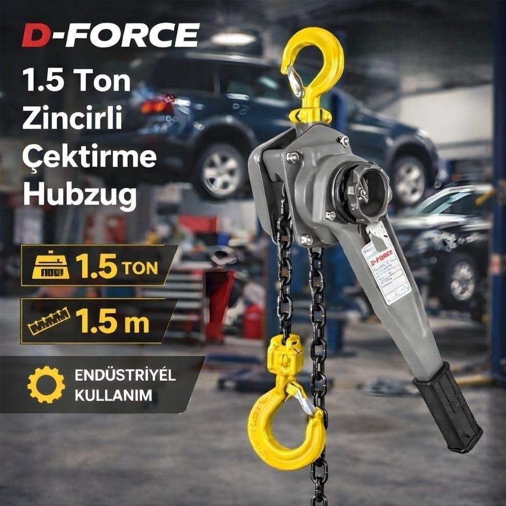 D-FORCE 1.5 Ton Zincirli Çektirme Hubzug 1.5 Metre Zincir