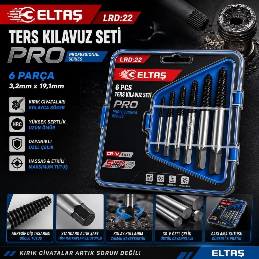 ELTAŞ Ters Kılavuz Kırılmış Vida Çivata Sökme Seti 6 Parça