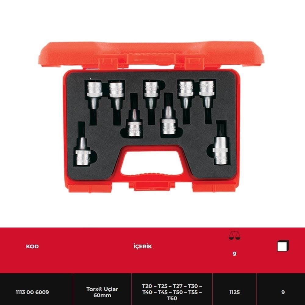 IZELTAS 1113006009 1/2 Torx Uçlu Lokma Takımı 60 mm 9 Parça
