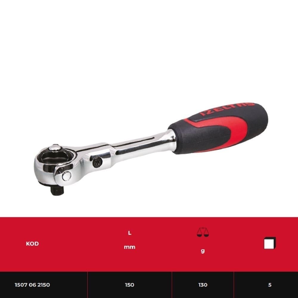IZELTAS 1507062150 1/4 Mafsallı Lokma Cırcır Kolu 72 Diş 150 mm