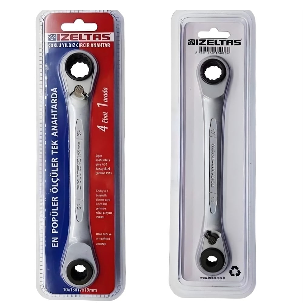 IZELTAS 0335020010 Çoklu Yıldız Cırcır Anahtar 10-13 + 17-19 mm