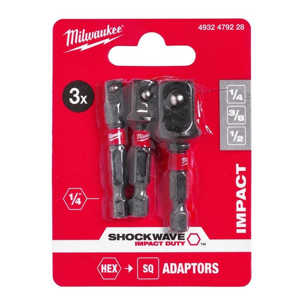 MILWAUKEE 1/4 -1/2 - 3/8 Bits Uçlu Lokma Adaptörü - Dönüştürücü 3 Parça