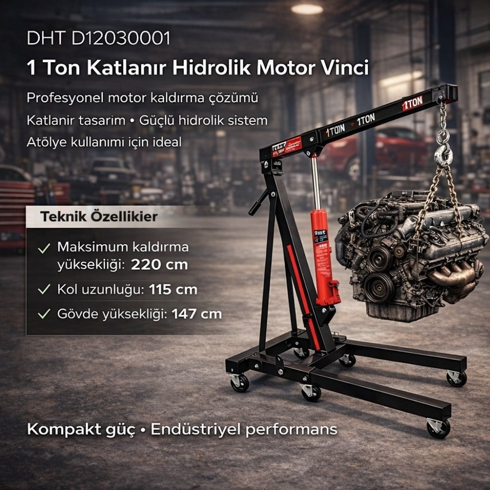 PRODHT D12030001 1 Ton Katlanır Hidrolik Vinç - Motor Kaldırma Caraskalı