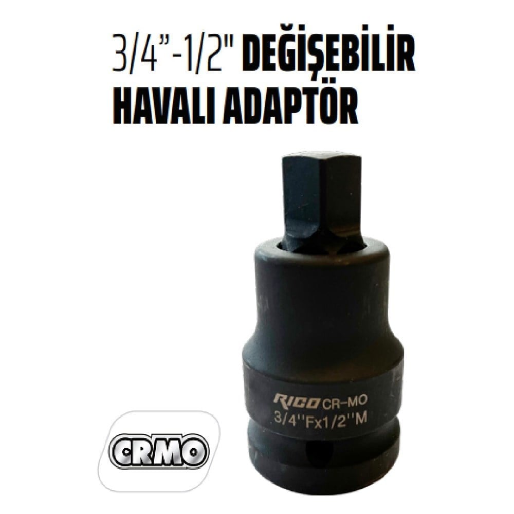 RICO 3/4 Fx 1/2 M Değişebilir Havalı Lokma Adaptörü - Lokma Düşürücü