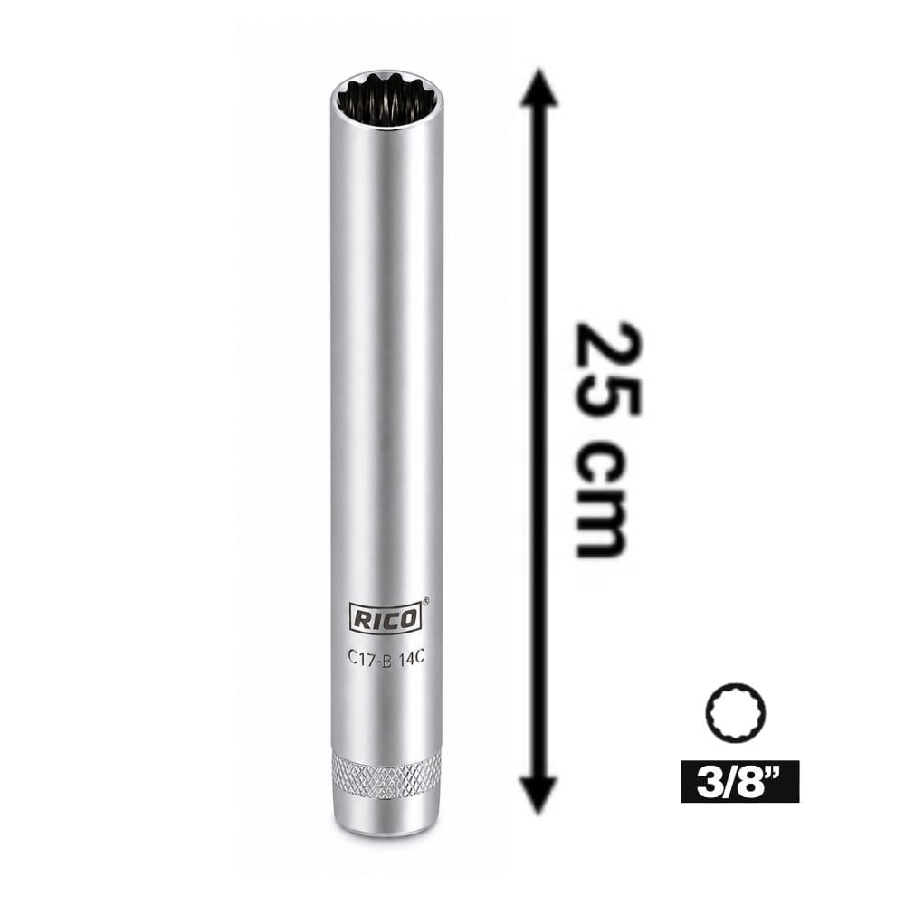 RICO 007-RC2998 3/8 On İki Köşe Buji Lokması 14 mm Uzun 25 Cm