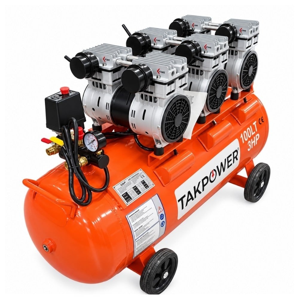 TAKPOWER 100 LT Yağsız Ve Sessiz Hava Kompresörü 8 Bar 220V