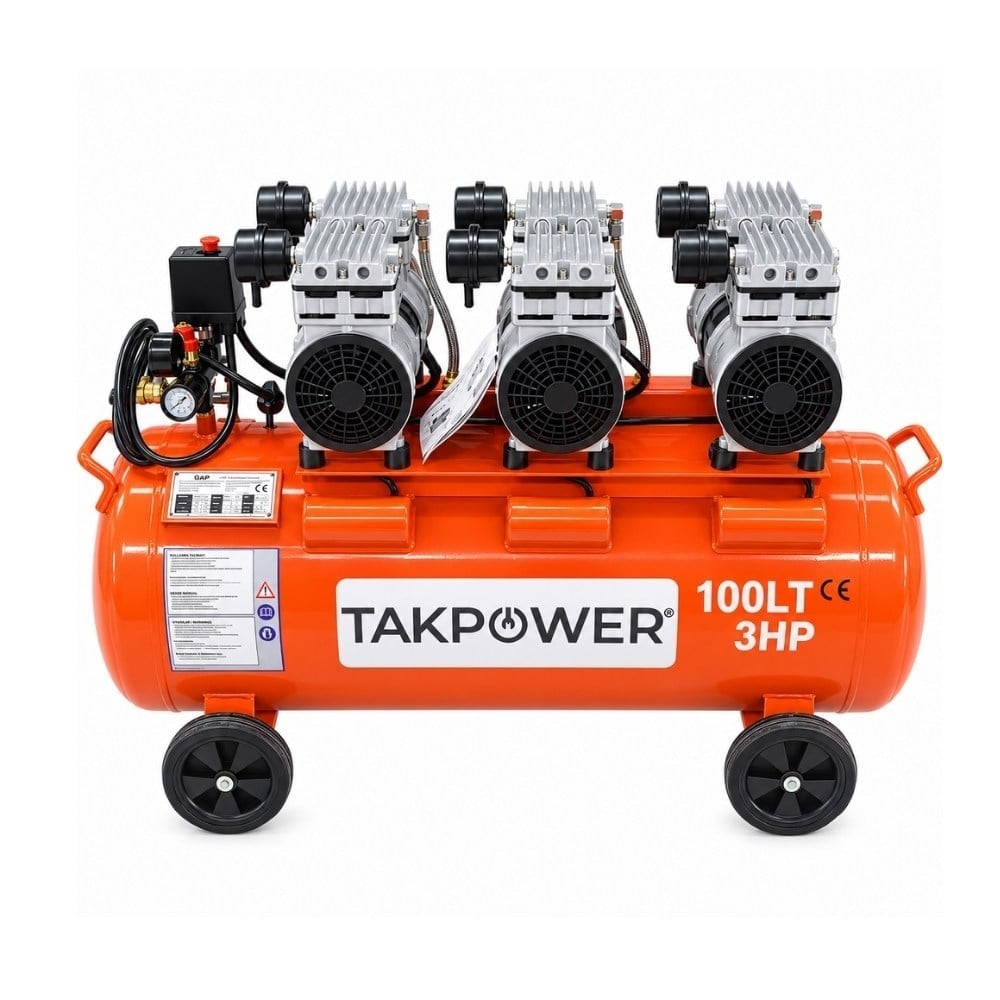 TAKPOWER 100 LT Yağsız Ve Sessiz Hava Kompresörü 8 Bar 220V