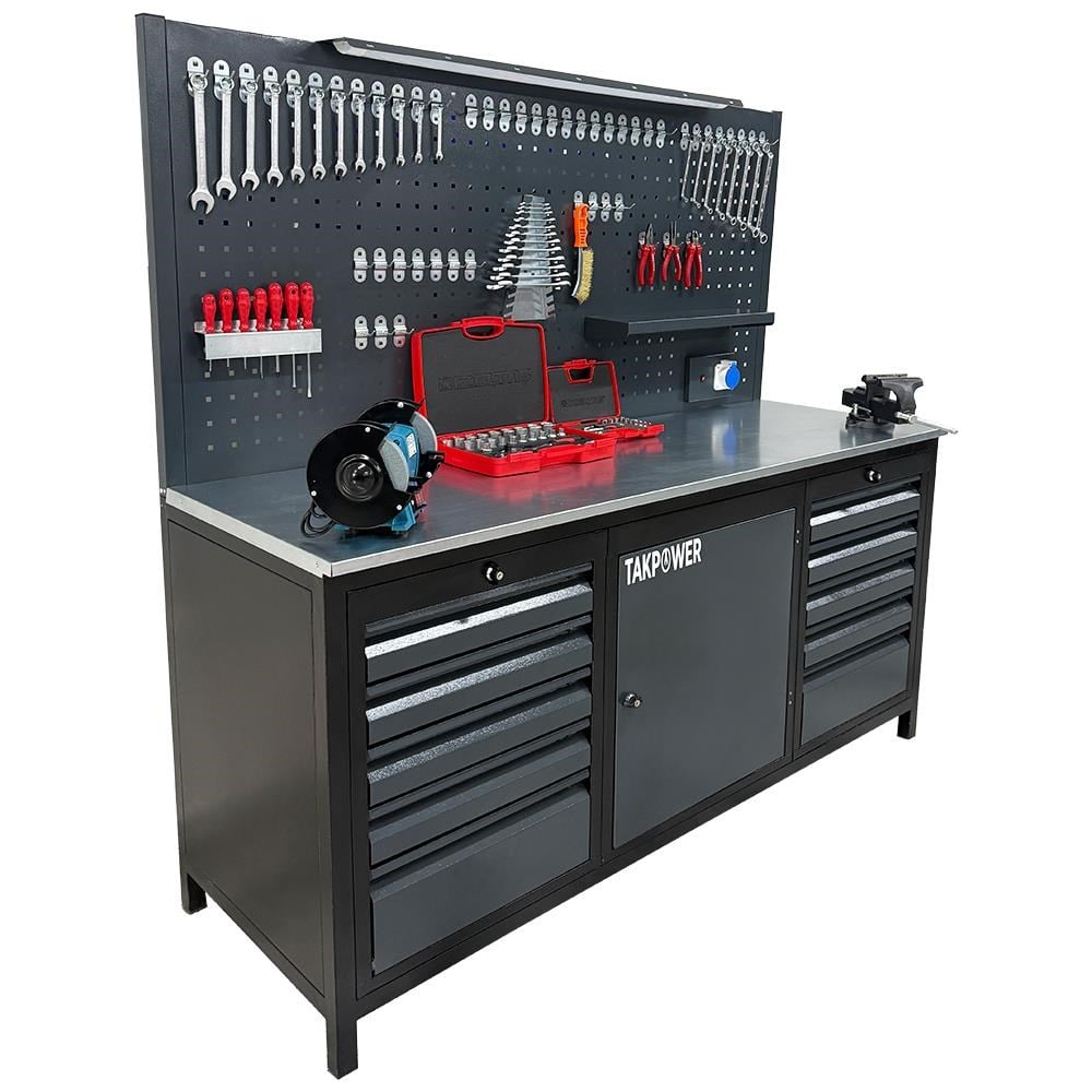 TAKPOWER 2 Metre Dolu Takım Tezgahı 10 Çekmeceli 1 Dolaplı Premium