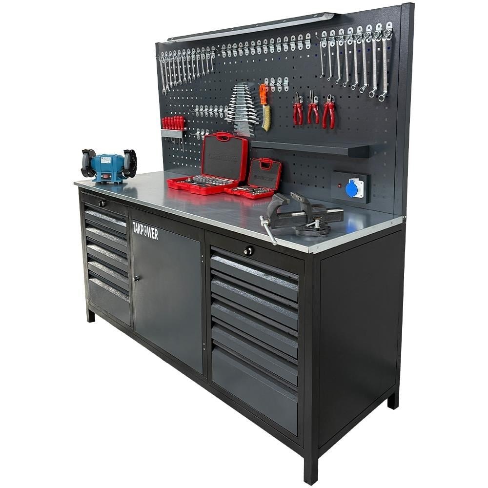 TAKPOWER 2 Metre Dolu Takım Tezgahı 10 Çekmeceli 1 Dolaplı Premium