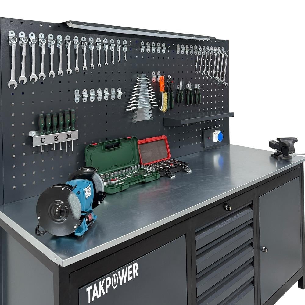 TAKPOWER 2 Metre Dolu Takım Tezgahı 5 Çekmeceli 2 Dolaplı Pro
