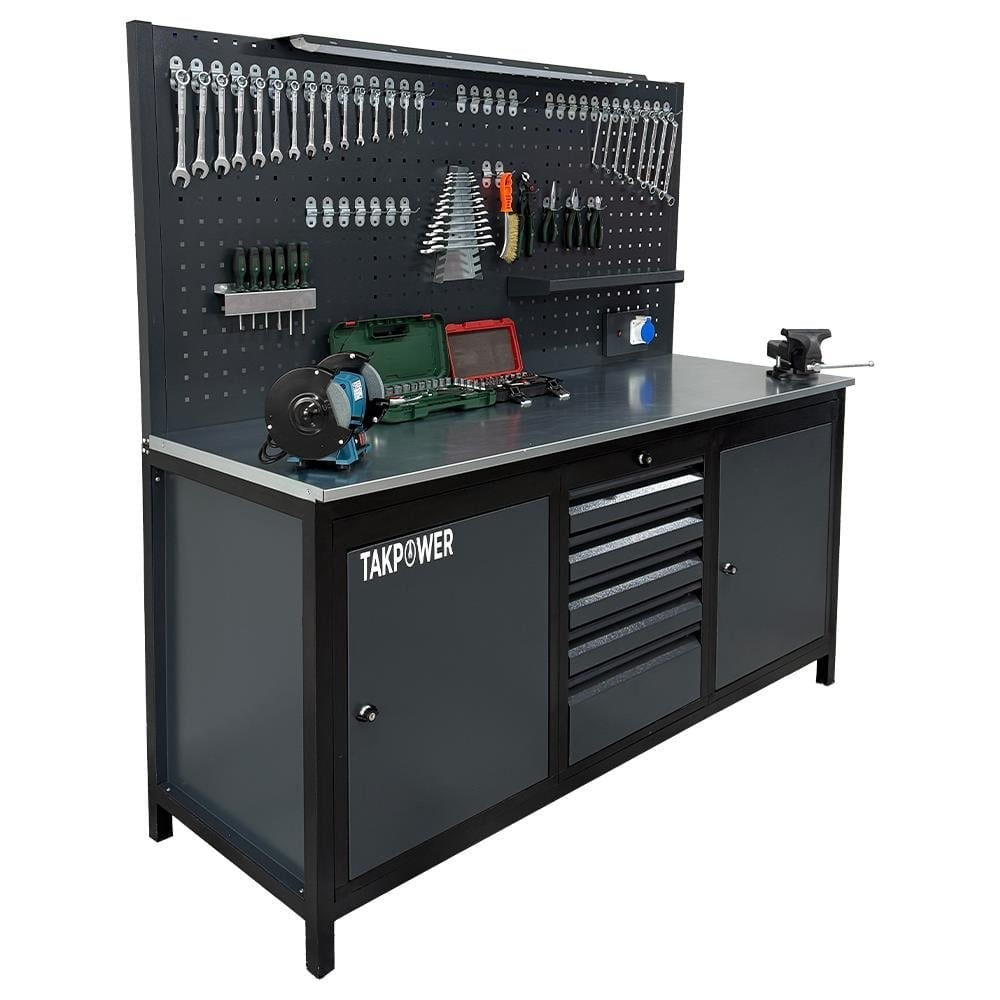 TAKPOWER 2 Metre Dolu Takım Tezgahı 5 Çekmeceli 2 Dolaplı Pro