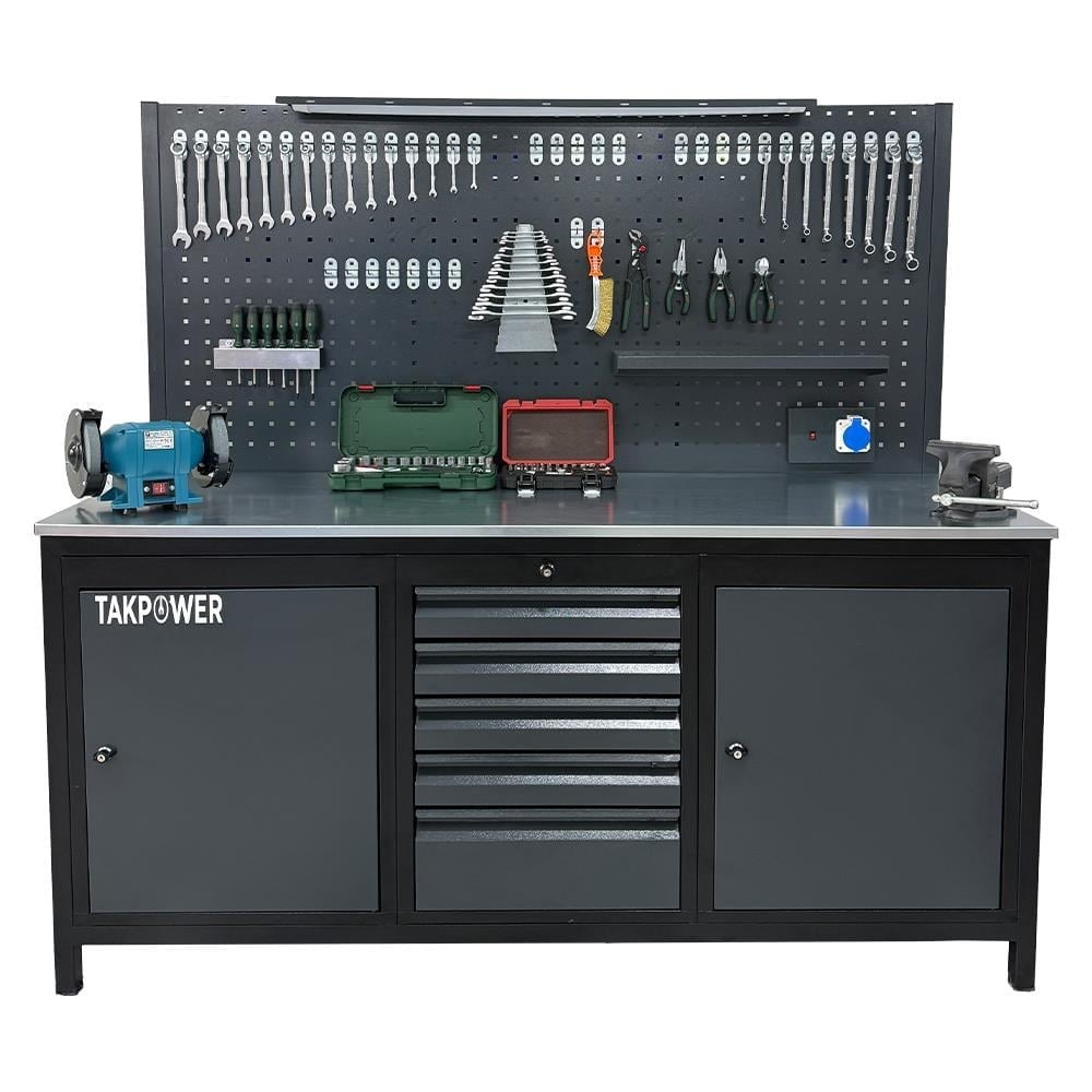 TAKPOWER 2 Metre Dolu Takım Tezgahı 5 Çekmeceli 2 Dolaplı Pro