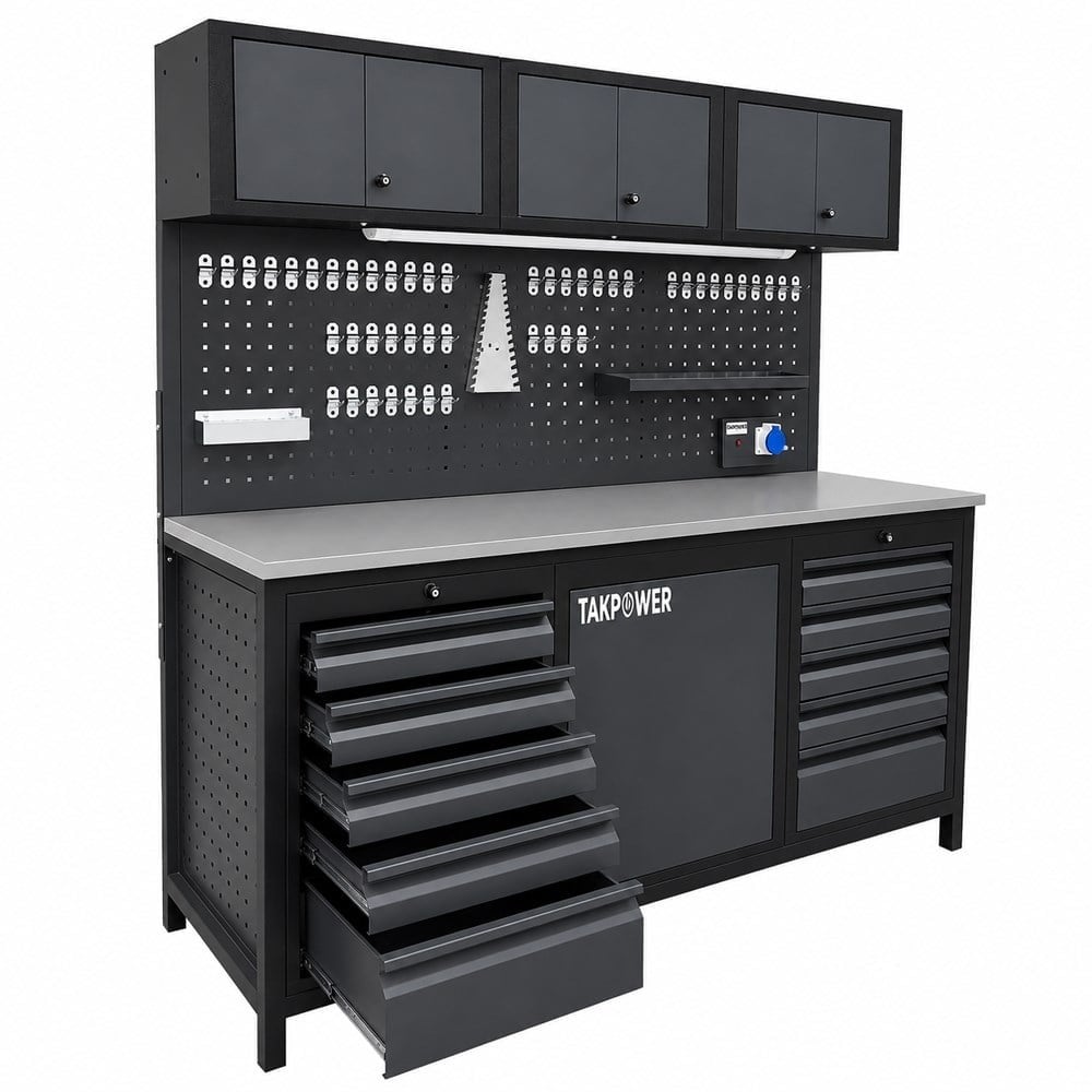 TAKPOWER TTR4420 2 Metre Takım Tezgahı 10 Çekmeceli Üsten Dolaplı
