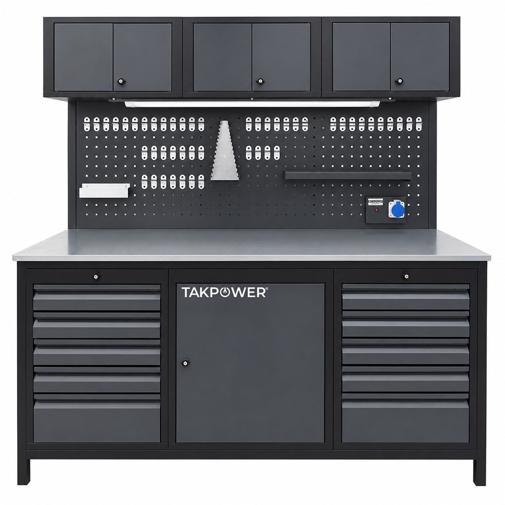 TAKPOWER TTR4420 2 Metre Takım Tezgahı 10 Çekmeceli Üsten Dolaplı
