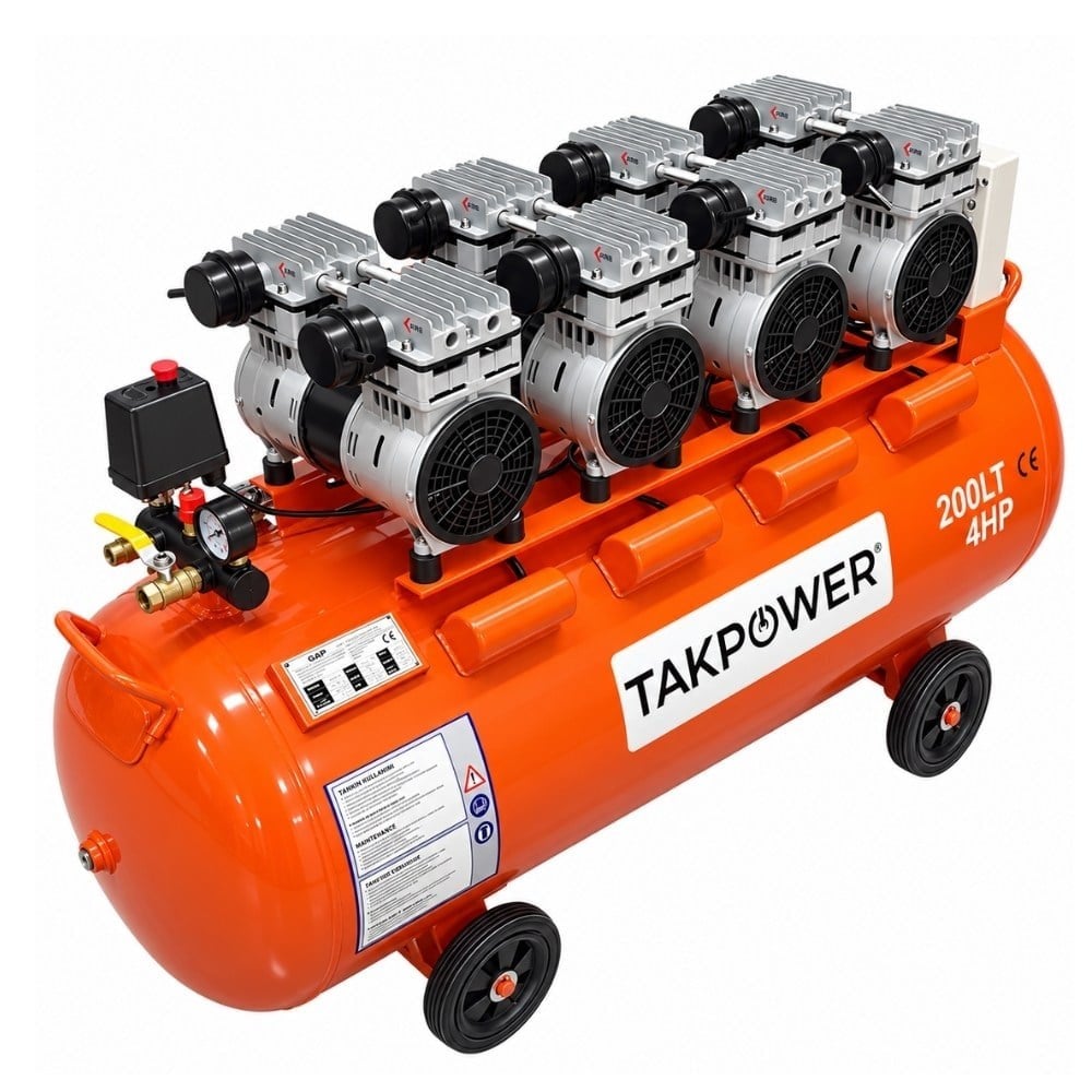 TAKPOWER 200 LT Yağsız Ve Sessiz Hava Kompresörü 8 Bar 220V