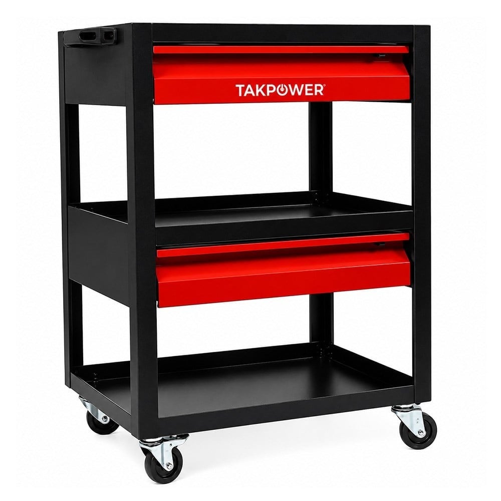 TAKPOWER 3 Gözlü 2 Çekmeceli Parça Taşıma Arabası Kırmızı