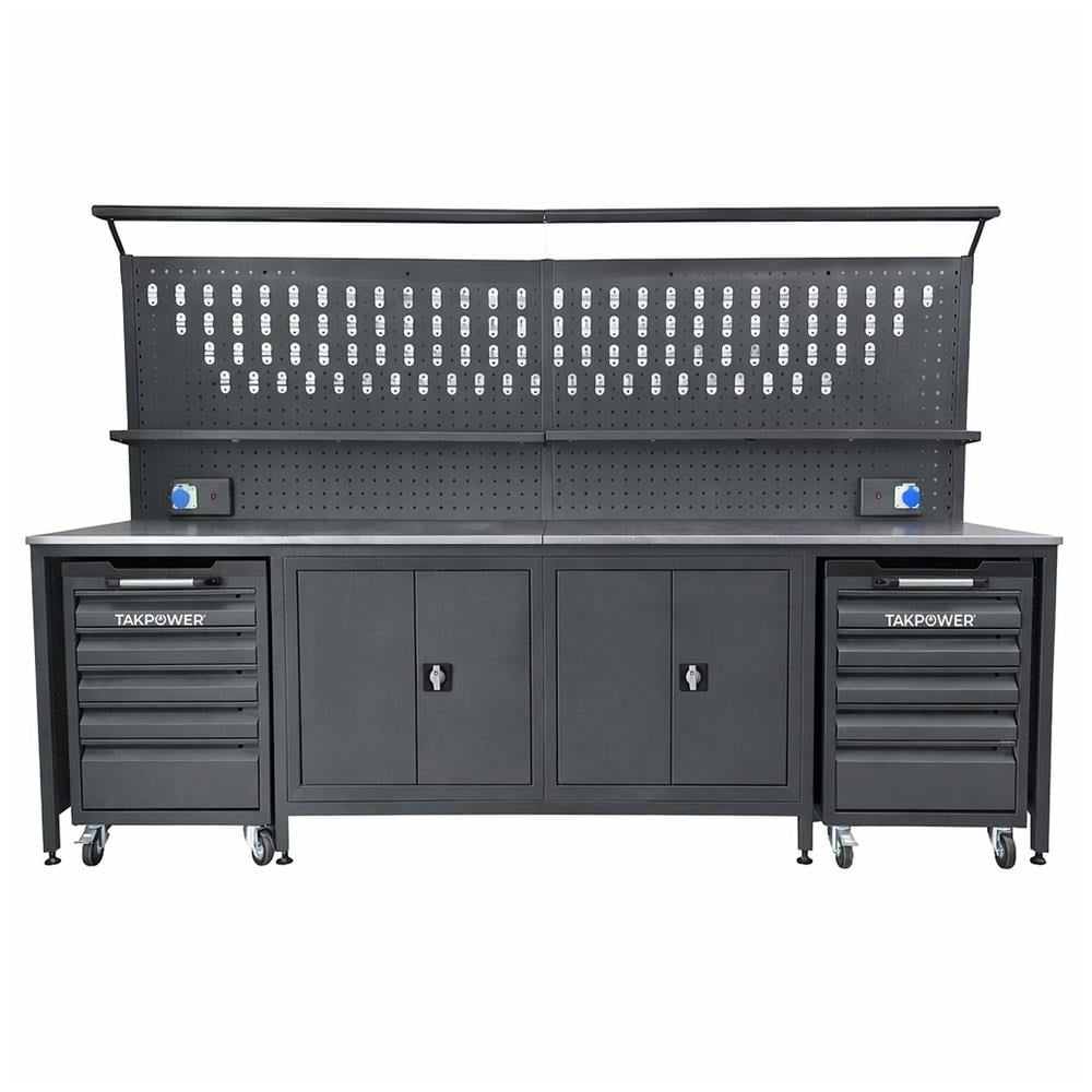 TAKPOWER 3 Metre Takım Tezgahı 2 Dolaplı + 2 Boş Takım Arabası Antrasit