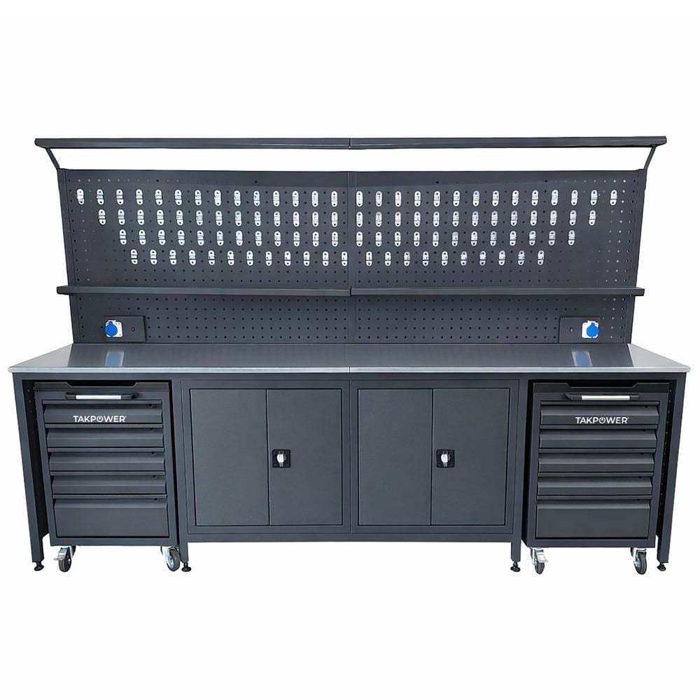 TAKPOWER 3 Metre Takım Tezgahı 2 Dolaplı + 2 Boş Takım Arabası Antrasit