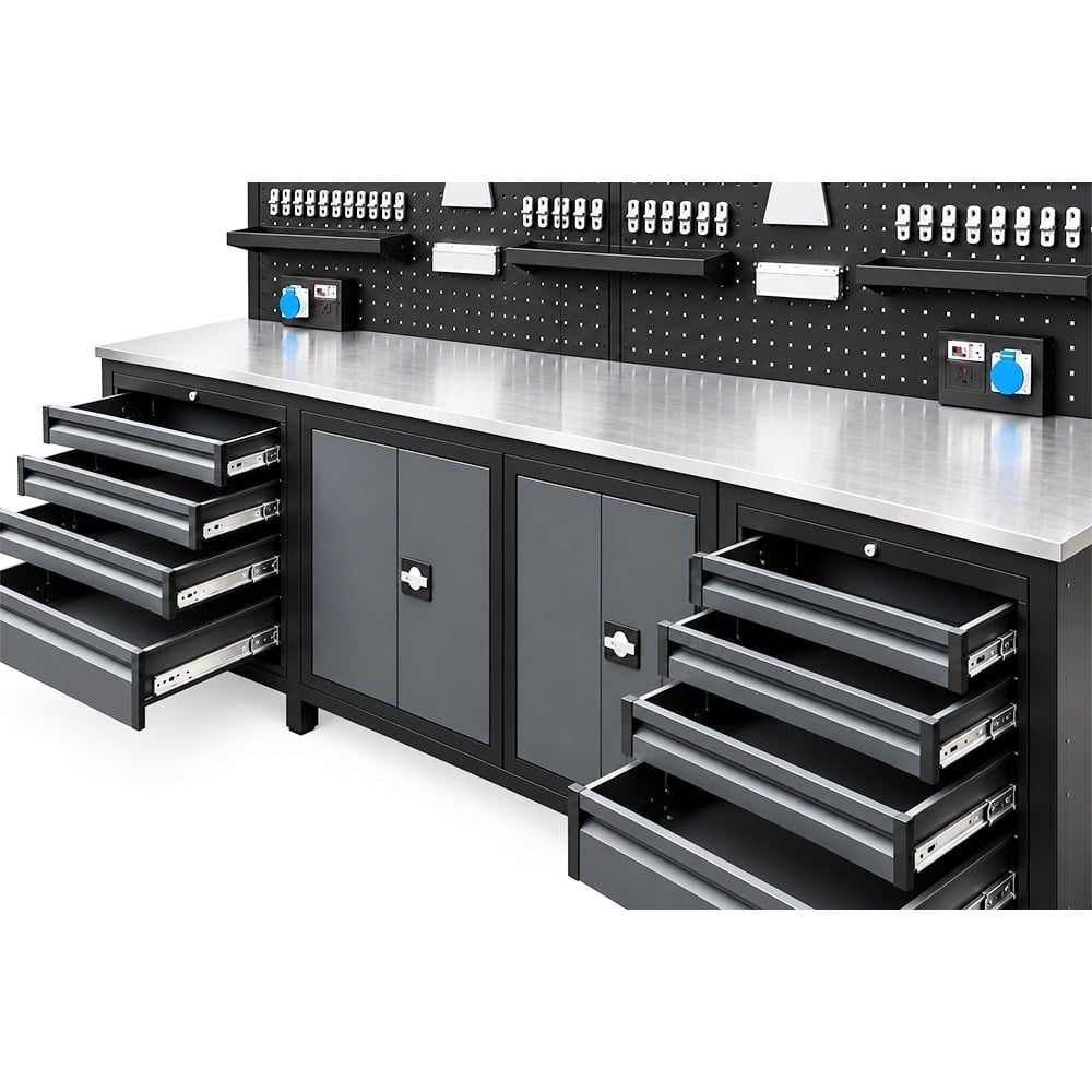 TAKPOWER TTR4430 3 Metre Takım Tezgahı 10 Çekmeceli 2 Dolaplı Ara Bölmeli Antrasit