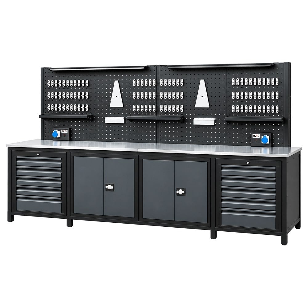TAKPOWER TTR4430 3 Metre Takım Tezgahı 10 Çekmeceli 2 Dolaplı Ara Bölmeli Antrasit