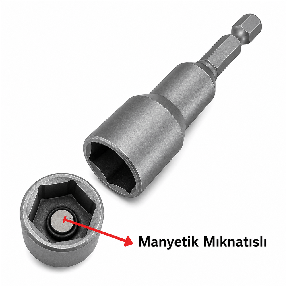 TOMAX Bits Saplı Manyetik Lokma Adaptörü HEX 13 × 65 mm