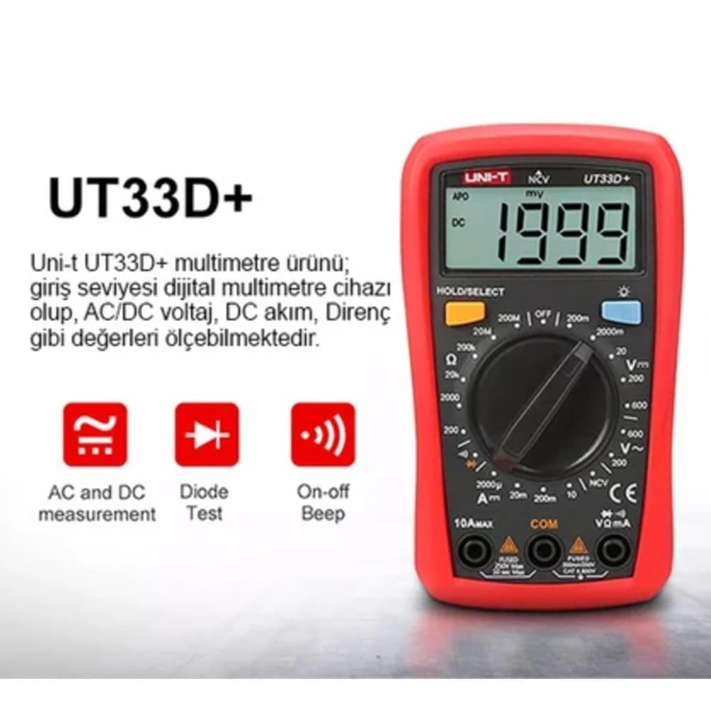 UNI-T Dijital Multimetre UT33D+ 600V 10A