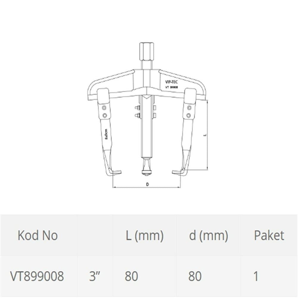 VIP-TEC 3 Kollu Çektirme - Rulman Çektirmesi Raylı 8 X 10 Cm