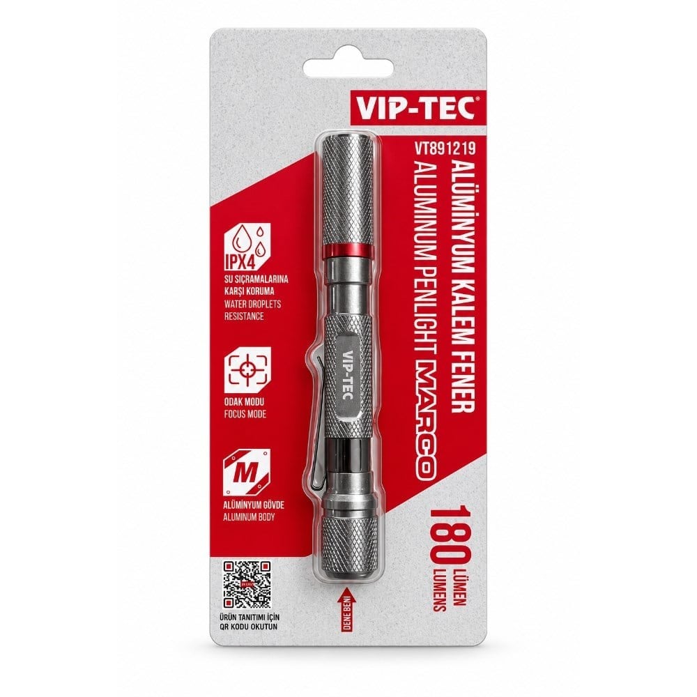 VIP-TEC VT891219 Marco Alüminyum Kalem Fener 180 Lümen