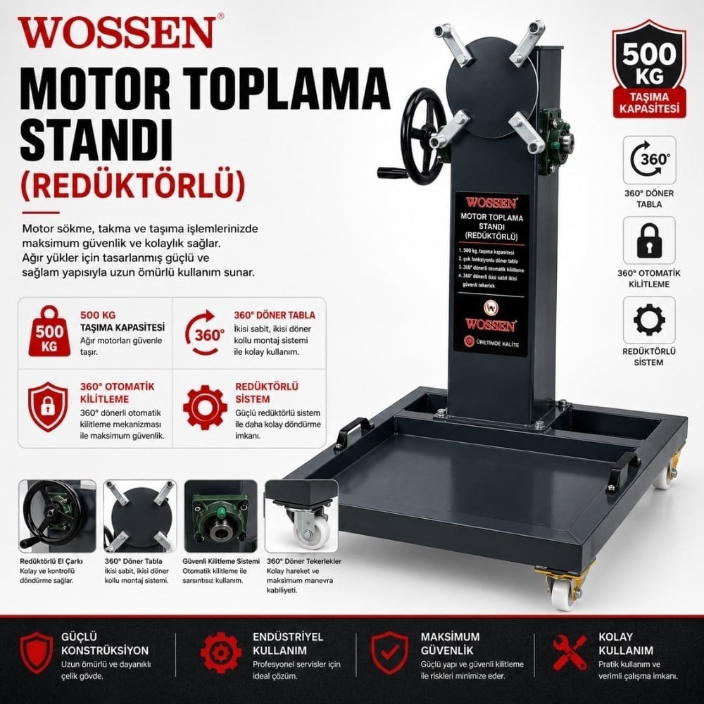 WOSSEN Motor Toplama Sehpası Redüktörlü 500 Kg