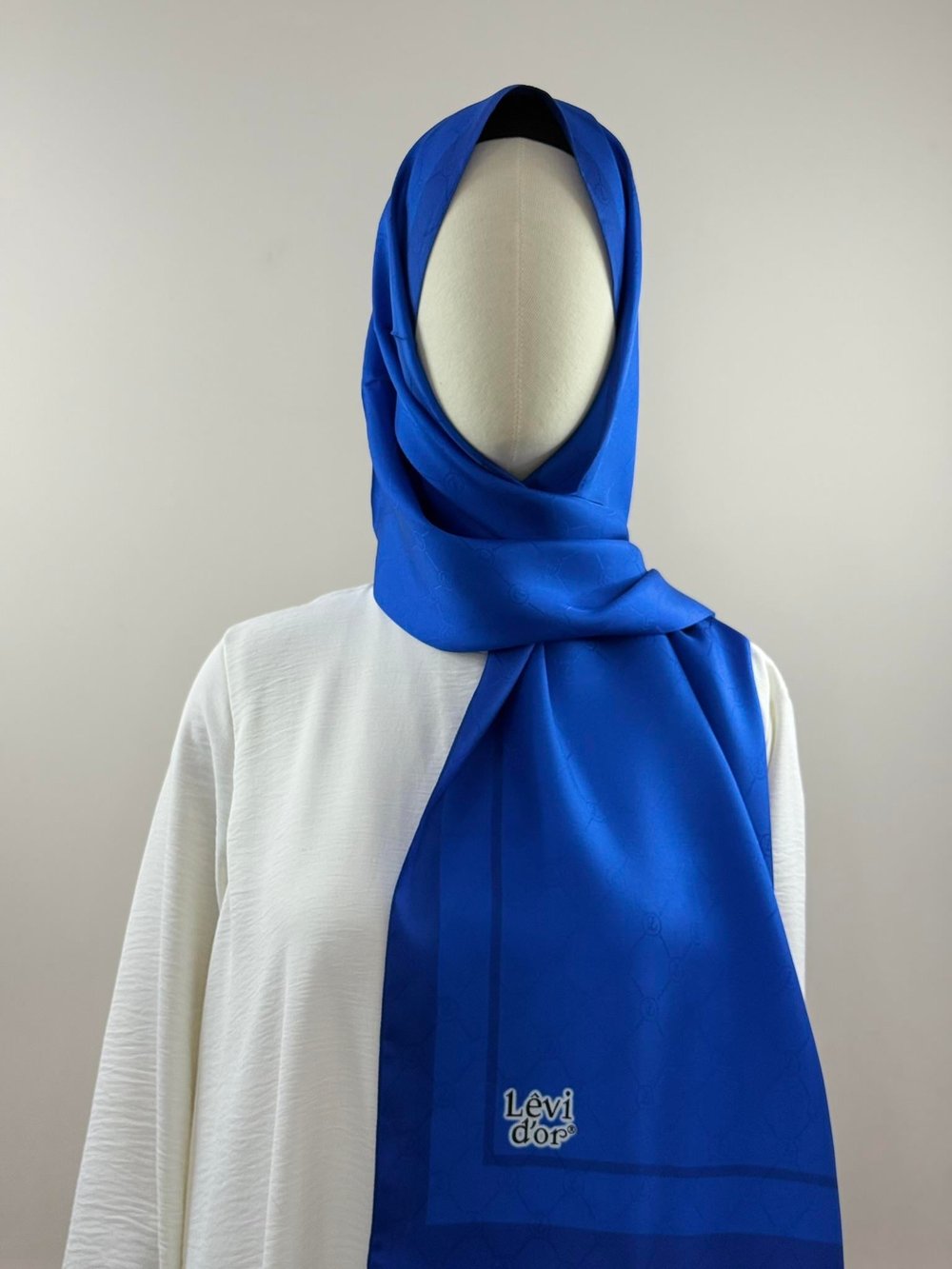 Levidor | Saks Mavi Petek Desen Monogram İpek Şal