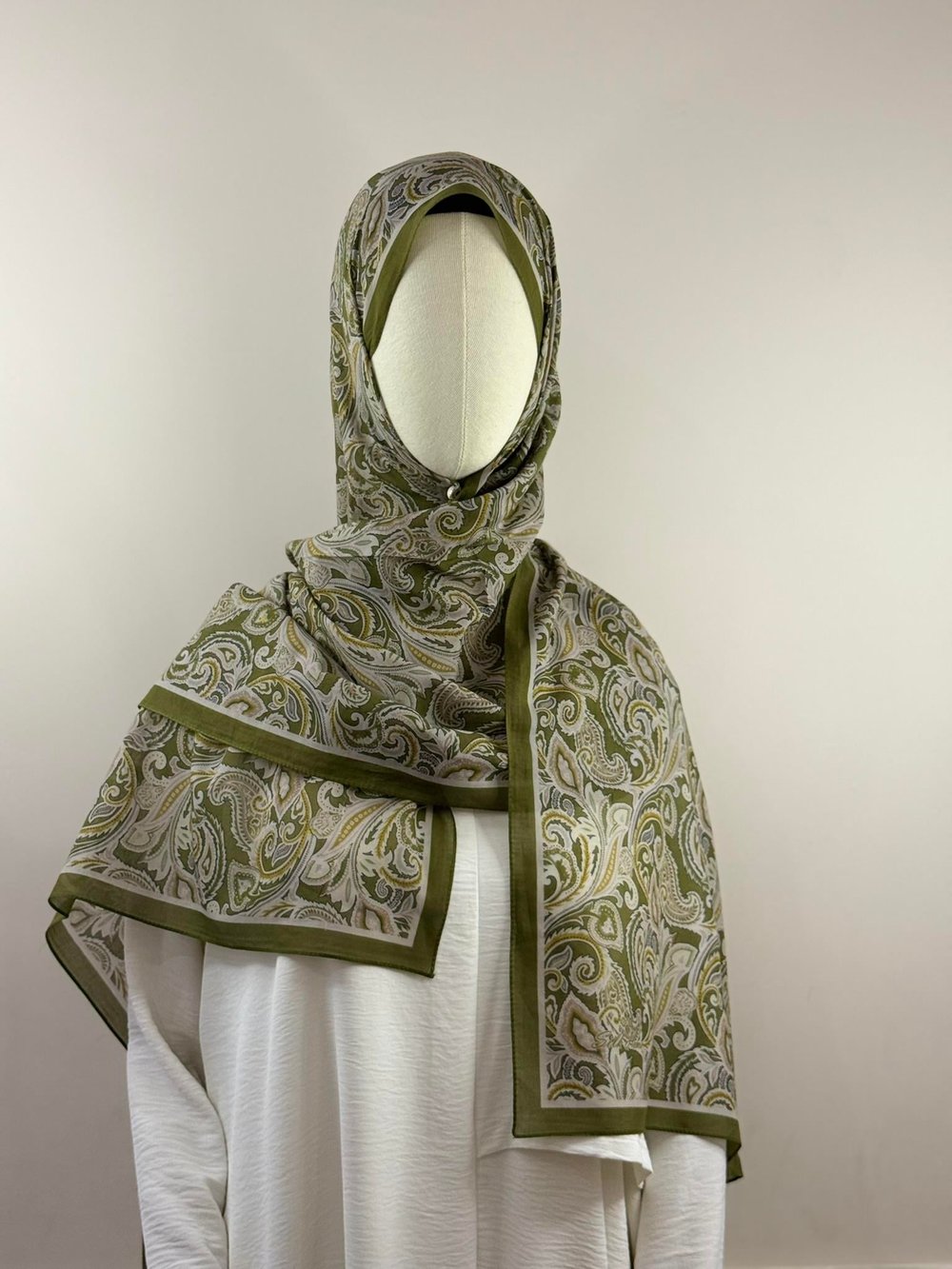 Silk Home | Nariya Şal - Zeytin Yeşili Krem