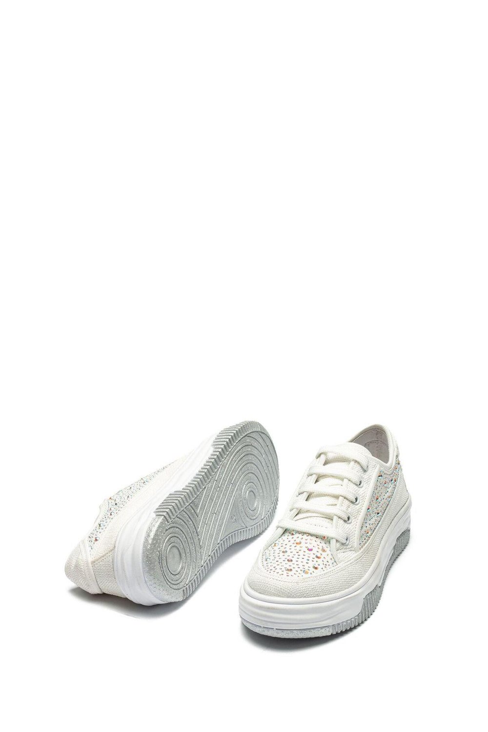 Kadın Yüksek Taban Sneaker Keten Kumaş Bağcıklı Spor Ayakkabı Hesna