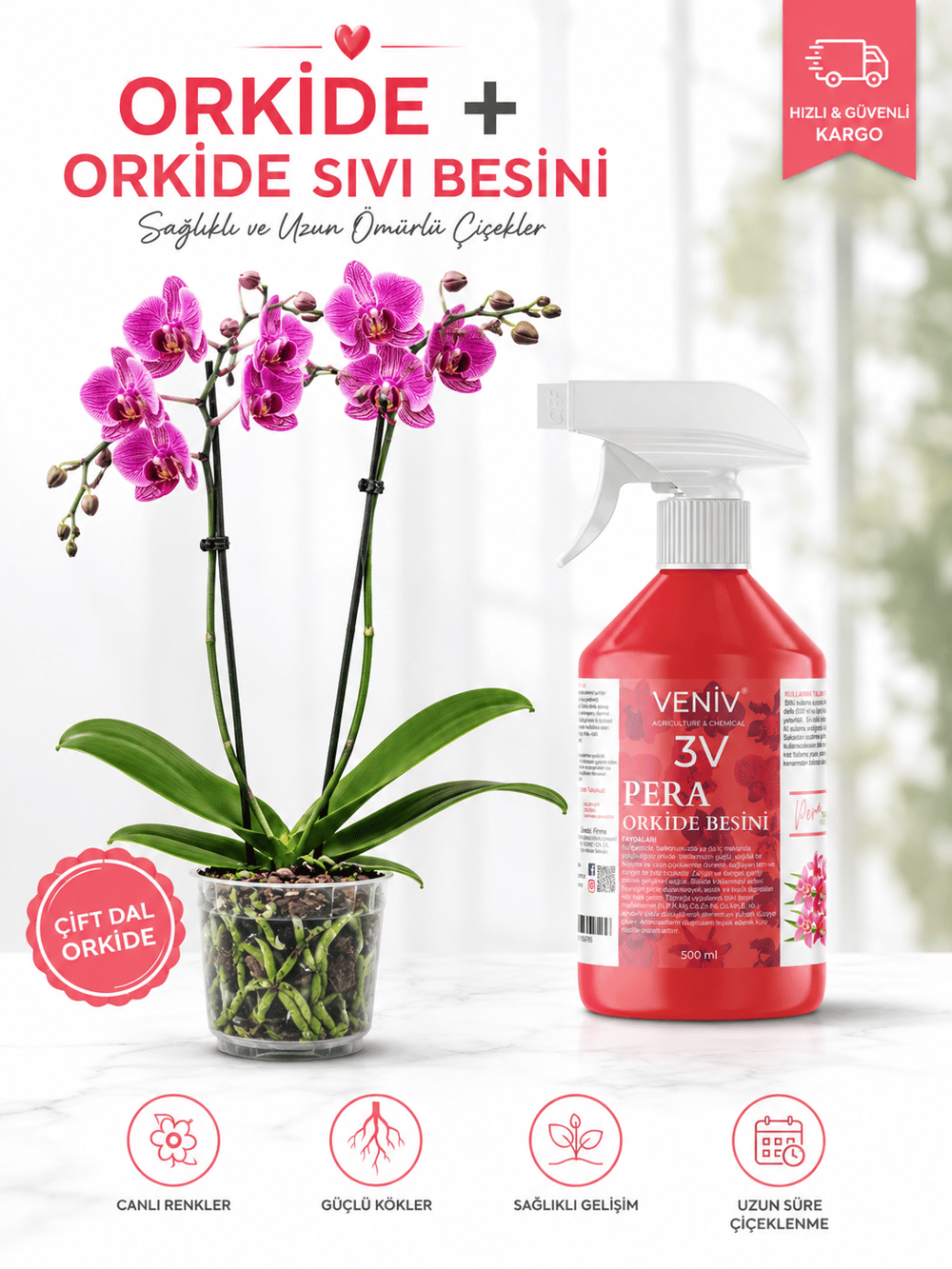 Çift Dal Orta Boy Orkide – Orkide Besini 500ml