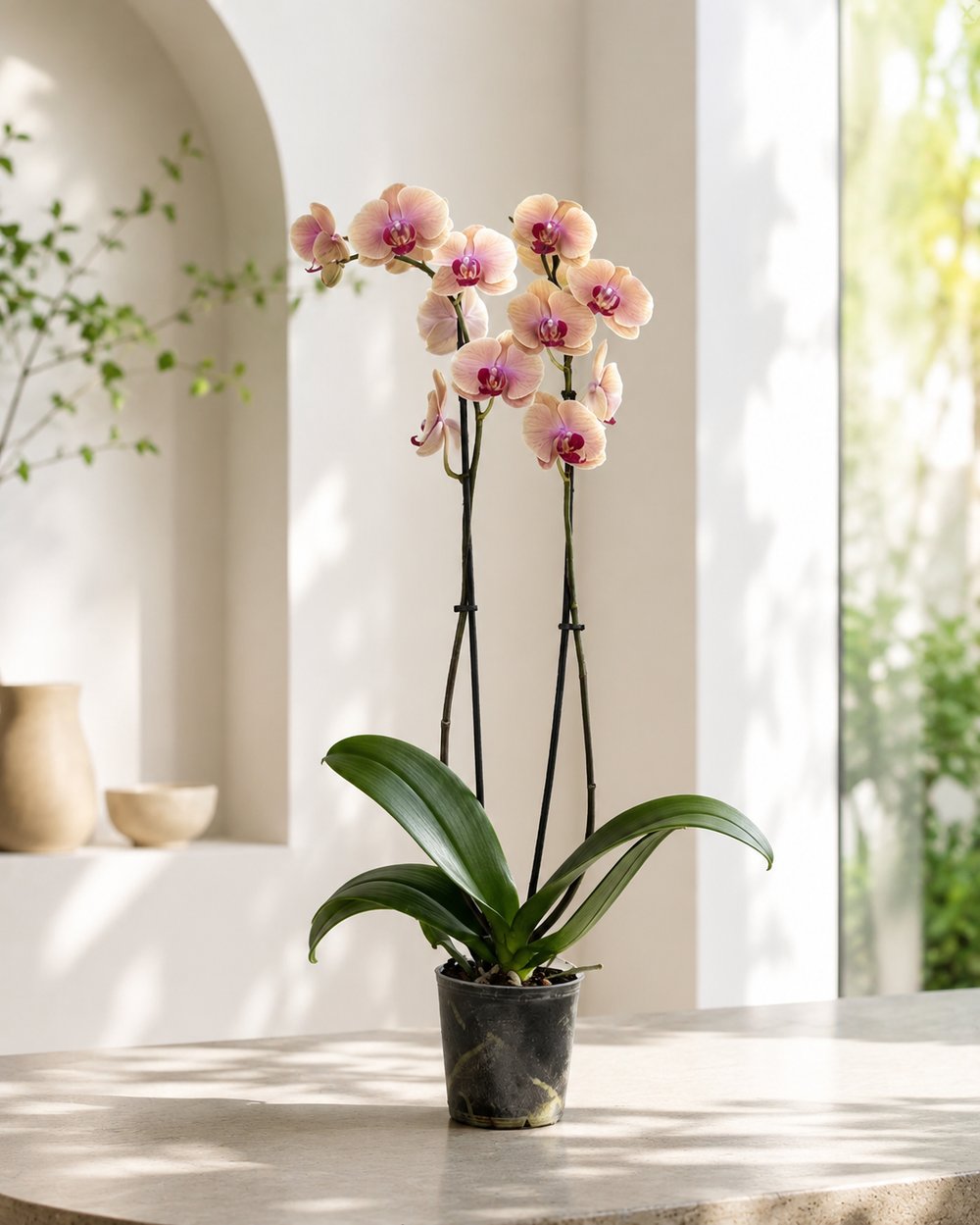 Mercan Renkli Orkide – Phalaenopsis – Çift Dal