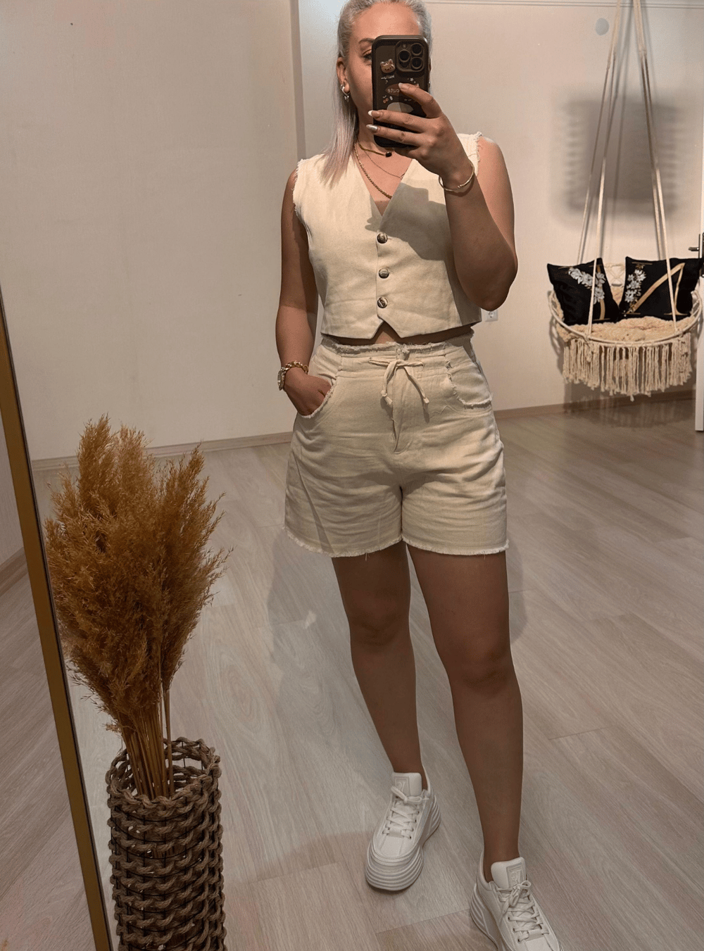 Gabardin Yelek Şort Takım