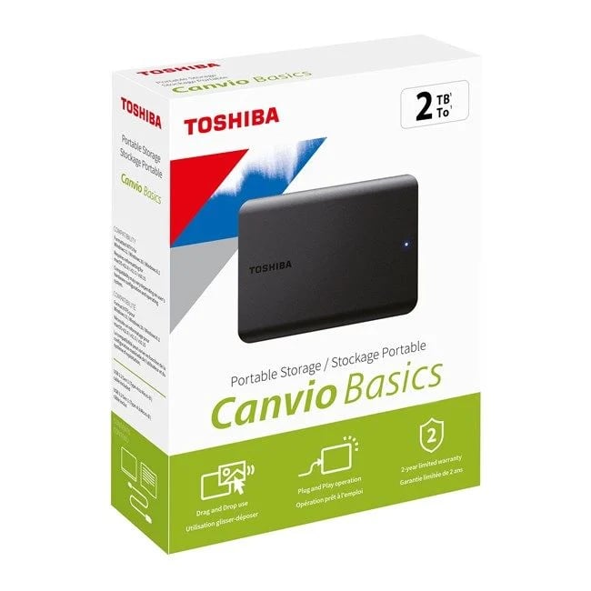 Toshiba Canvio Basics 2TB USB 3.2 Gen1 Taşınabilir Harici HDD Siyah HDTB520EK3AA