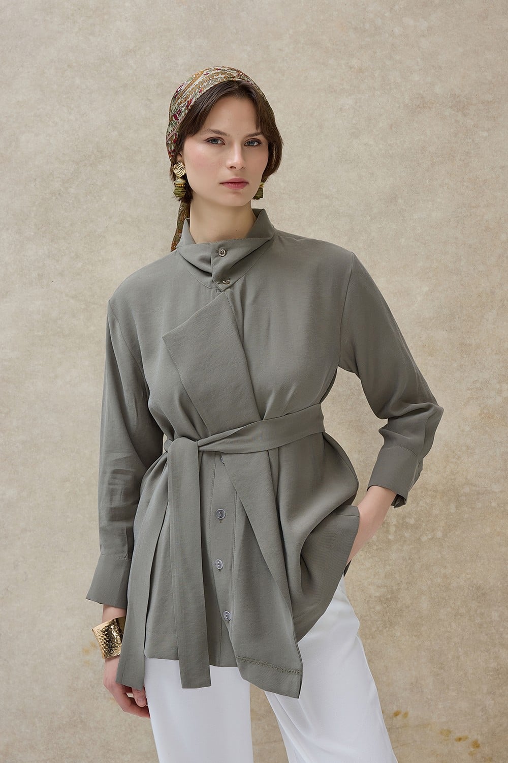 Haki Liora Ceket Yaka Gömlek 