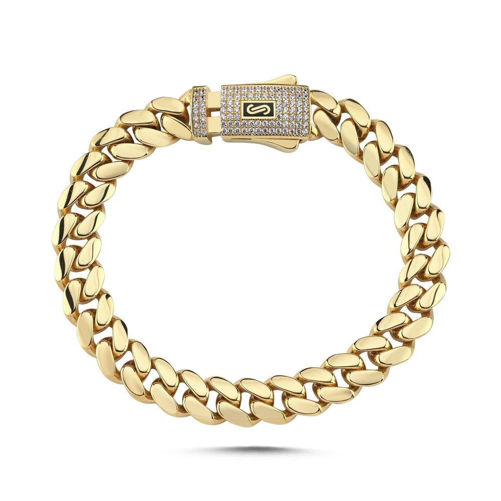 14 Ayar Altın Taşlı Monaco Chain Bileklik