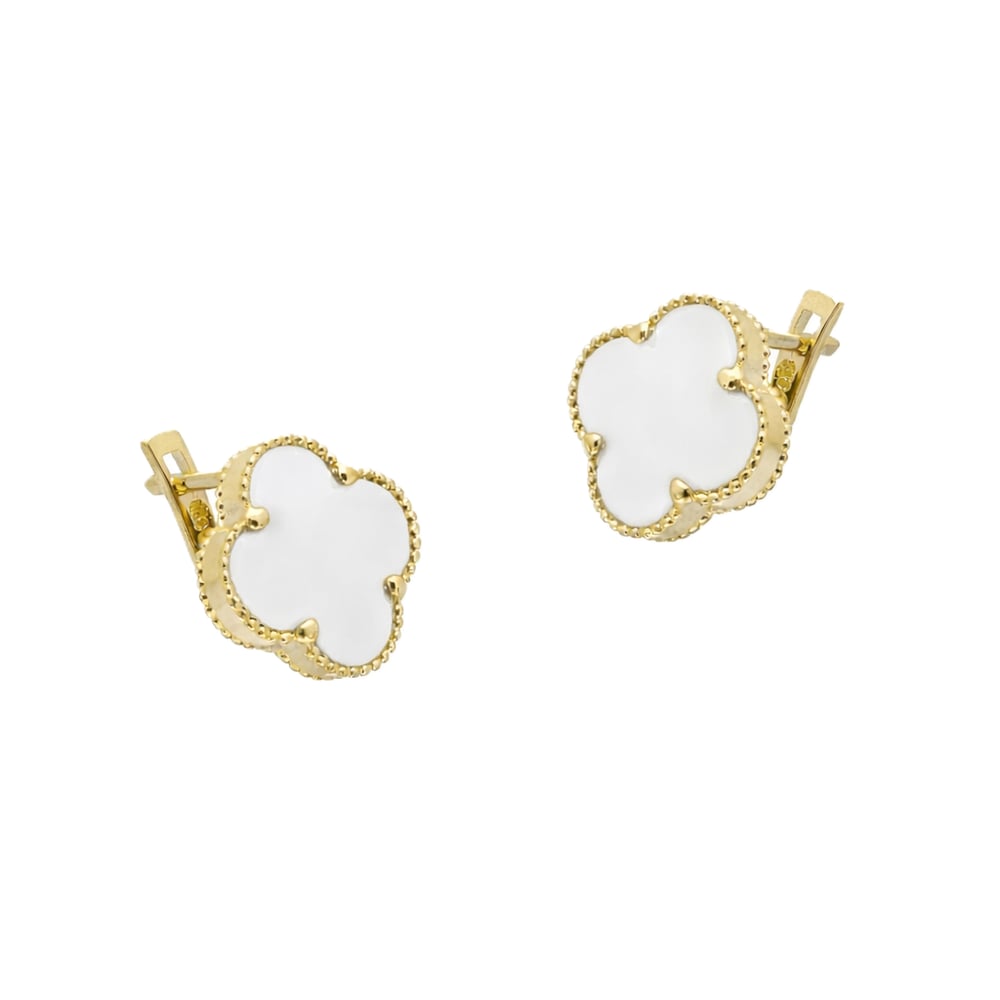 14 Ayar Altın Beyaz Van Cleef Model Küpe