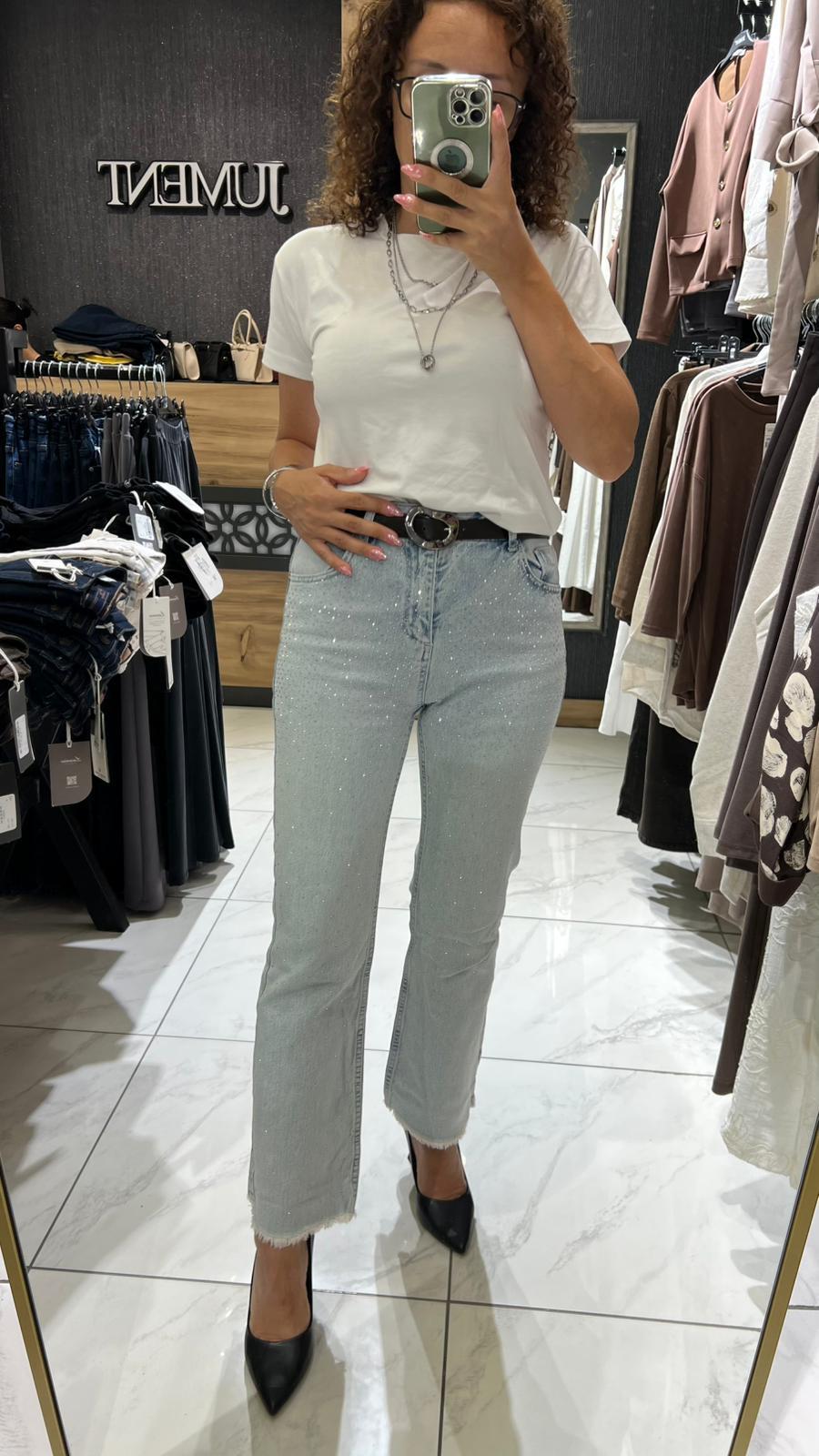 TAŞLI LIGHT BLUE MİNİ FLARE