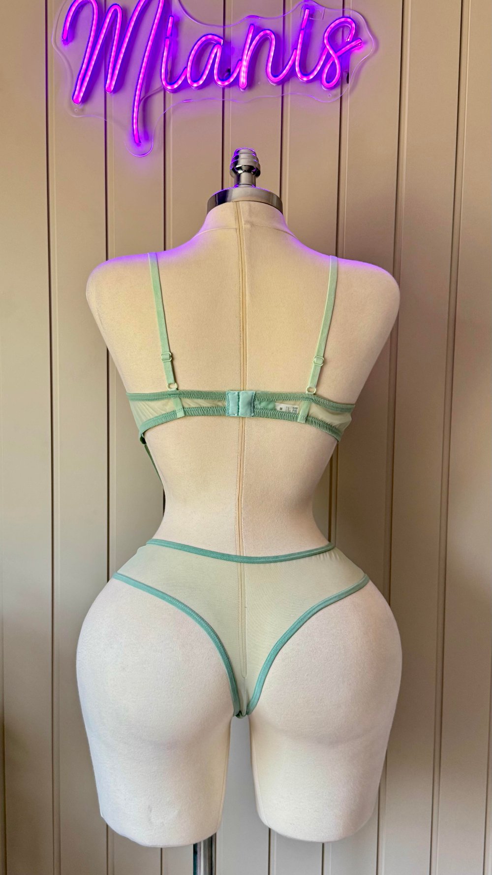 Mint Yeşili Tül Desenli Bodysuit