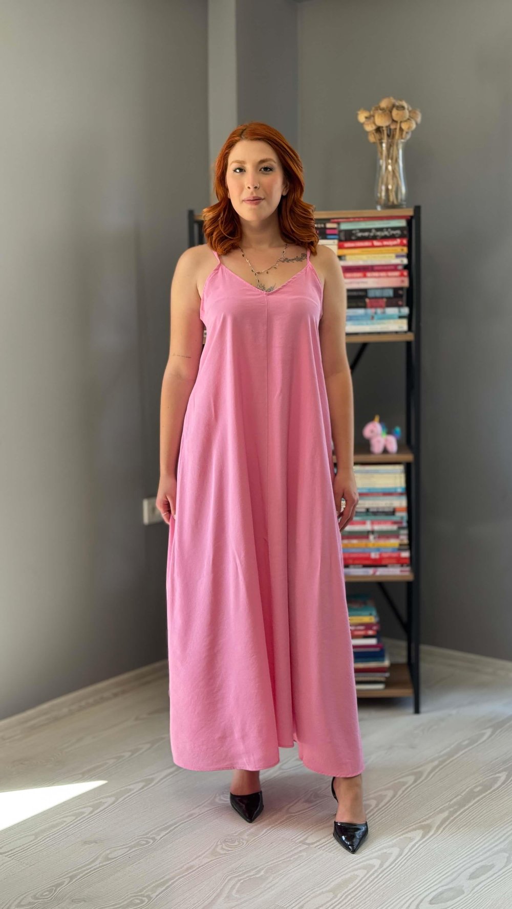 Pembe Askılı Elbise