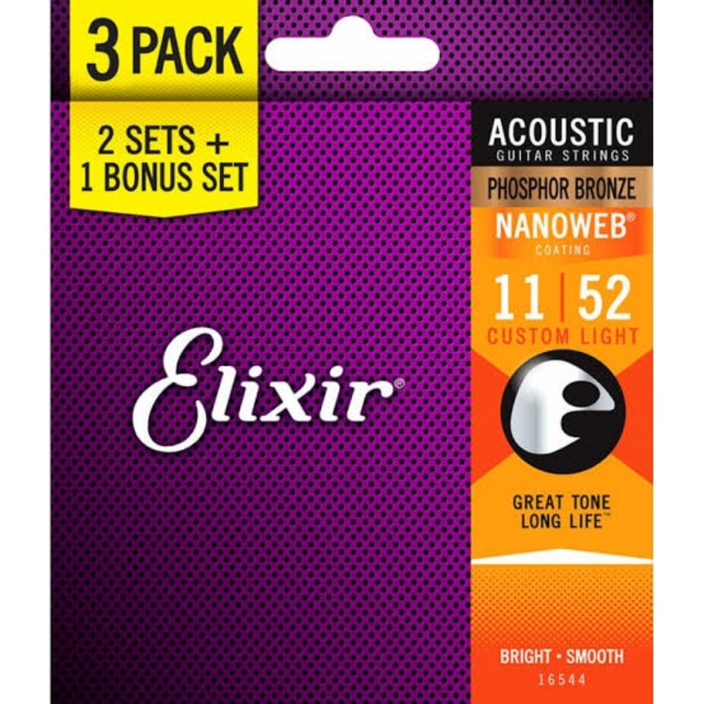 Elixir 16544 Nanoweb Phosphore Bronze Akustik Gitar Teli (11-52)