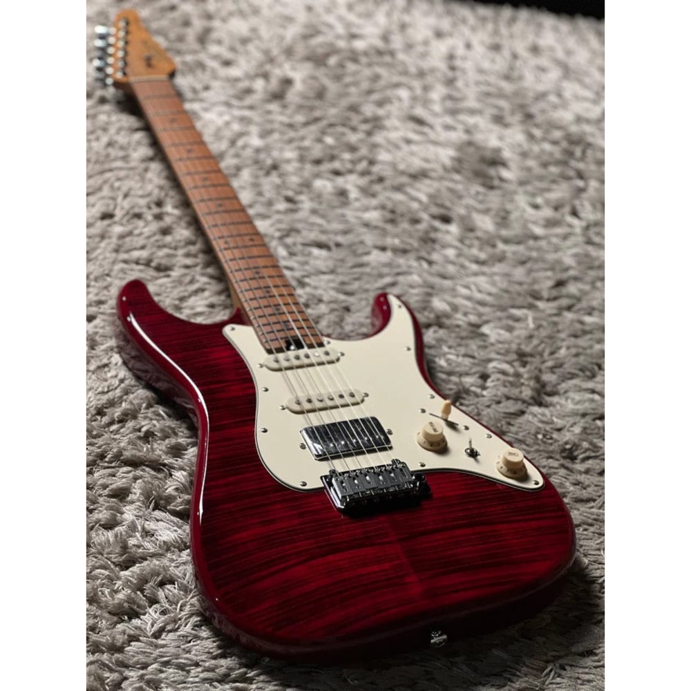 Soloking MS-11 Classic MKII in Transparent Red with Roasted Maple FB and 5A Flame Top Special Run W/Gigbag