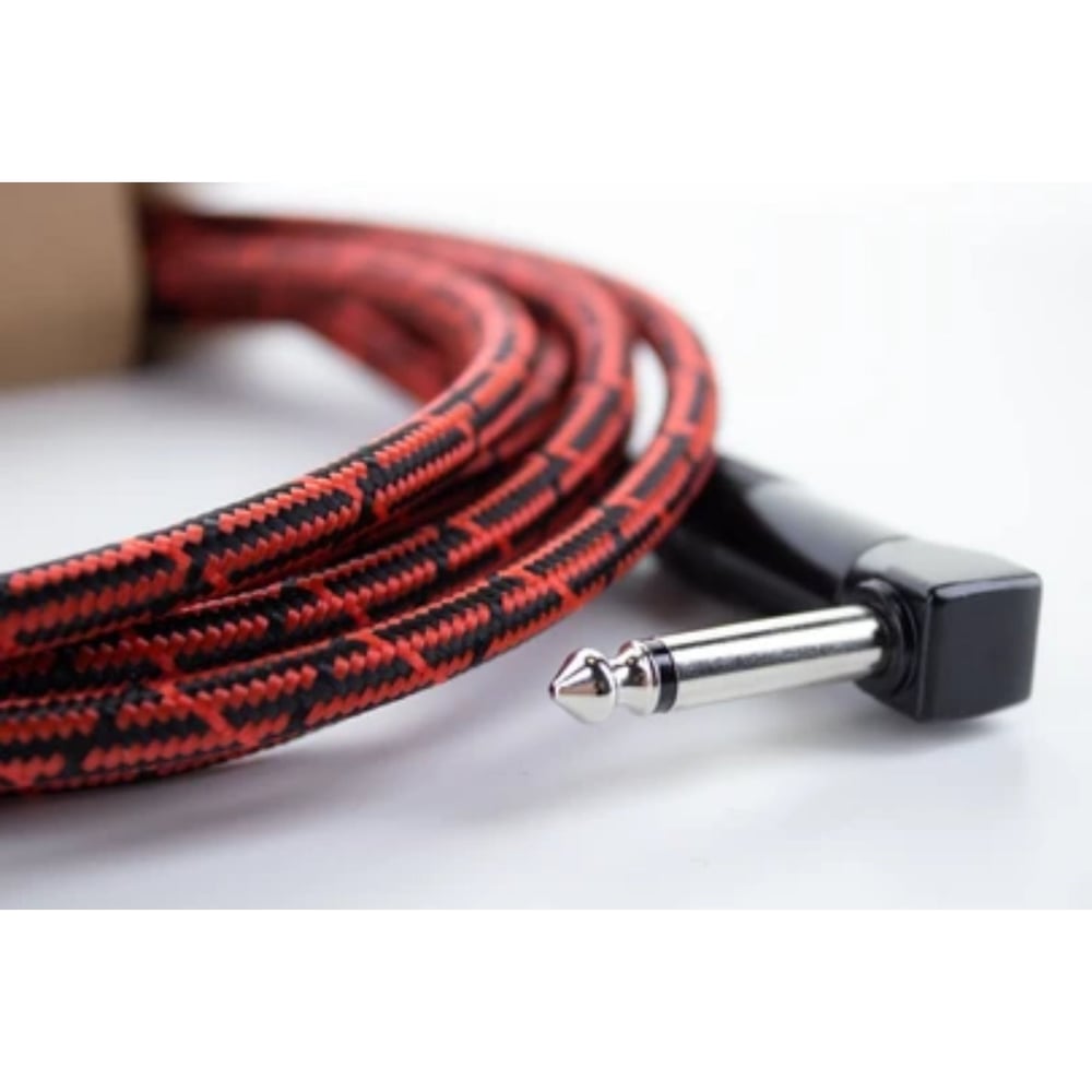 Cordial Cable EI 3 PR-TWEED-RD Dik Açılı Tweed Örgü Kaplama Gitar Kablosu (3m, Kırmızı)