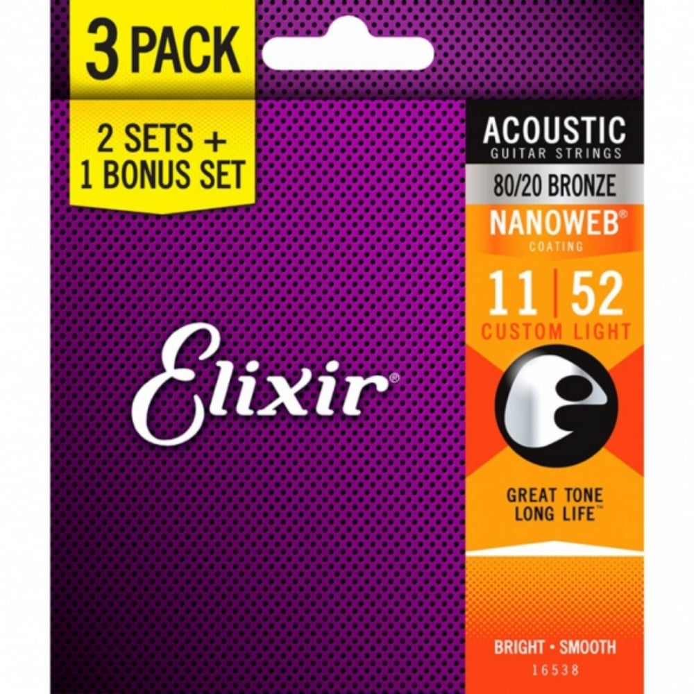Elixir 16538 Nanoweb Bronz Light 3lü Akustik Gitar Teli (11-52)