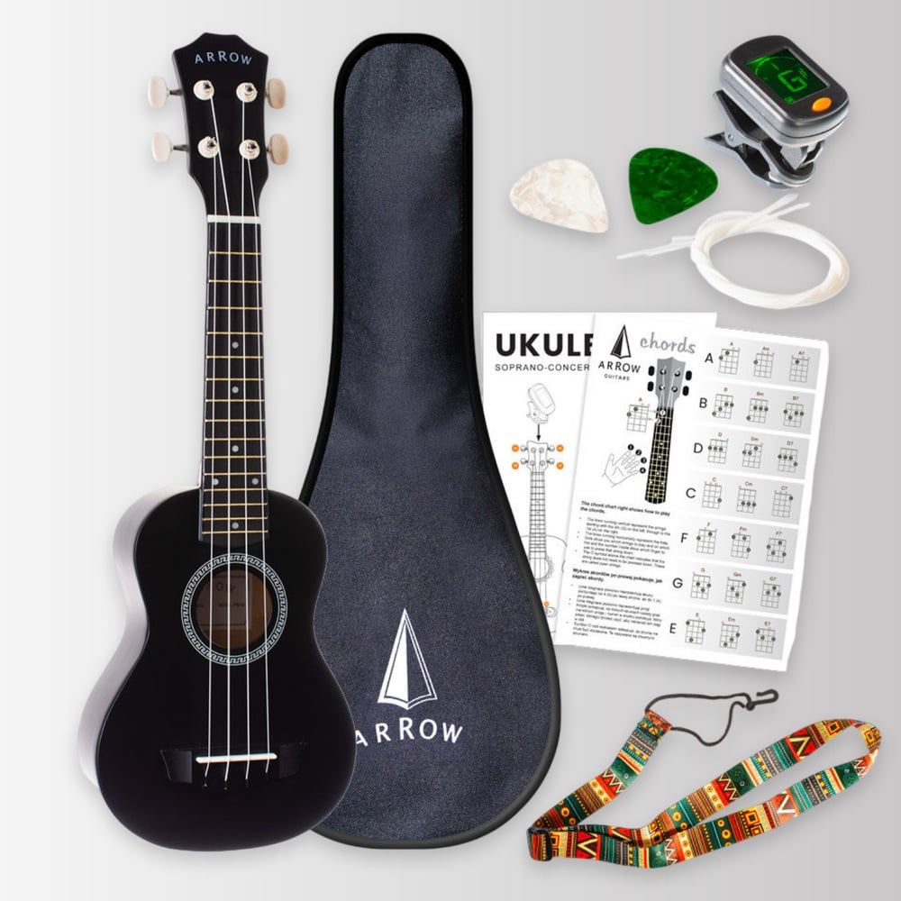 Arrow PB10 BK Soprano Black Ukulele *SET*
